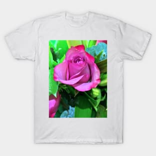 Single Pink Rose Floral Display - Autumn Bouquet - Flowers T-Shirt